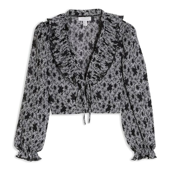 Topshop Abstract Print Long Sleeve Crop Top US Size 10 Black NWT - Picture 7 of 7